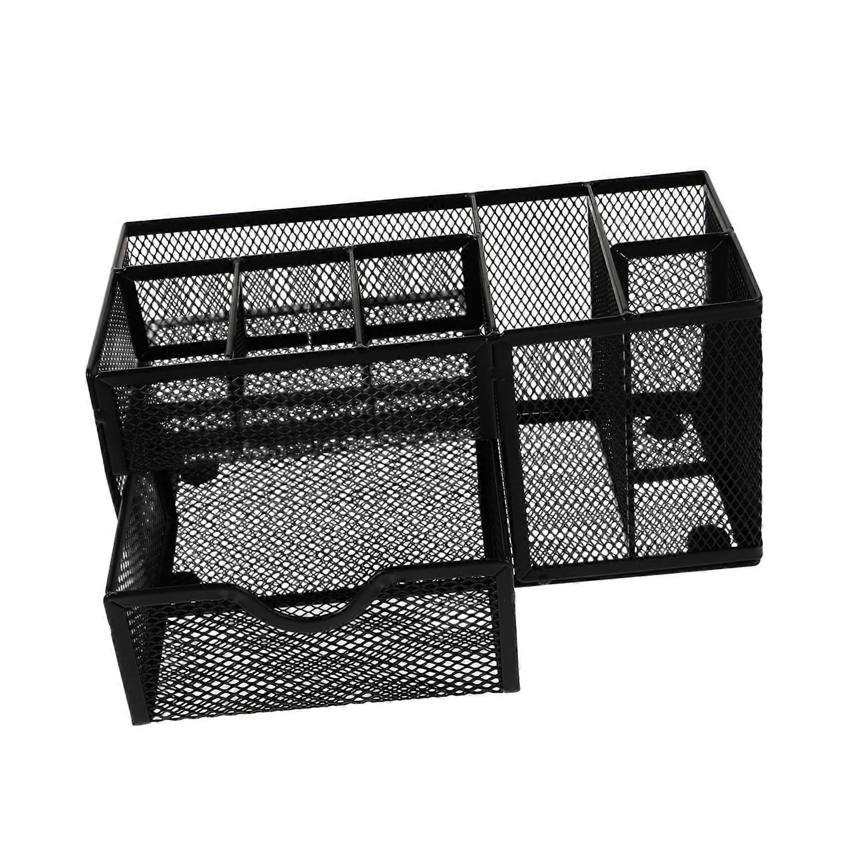 Black Desk Organizer Small Drawer Breathable Mesh Storage Box with Compartments for Pens and Office Supplies for Efficiency