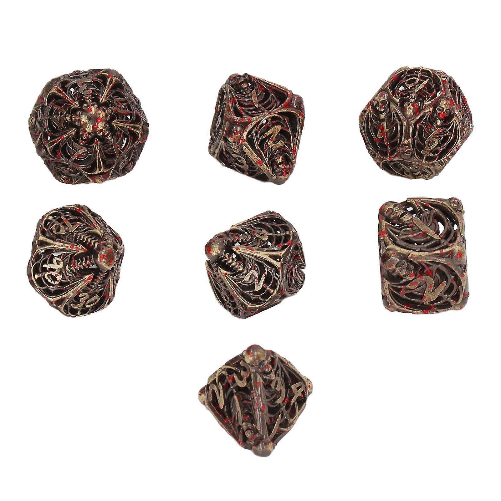 7pcs Bloodstain Dice Multi Faceted Blood Bronze Color Skeleton Dice Set for Halloween