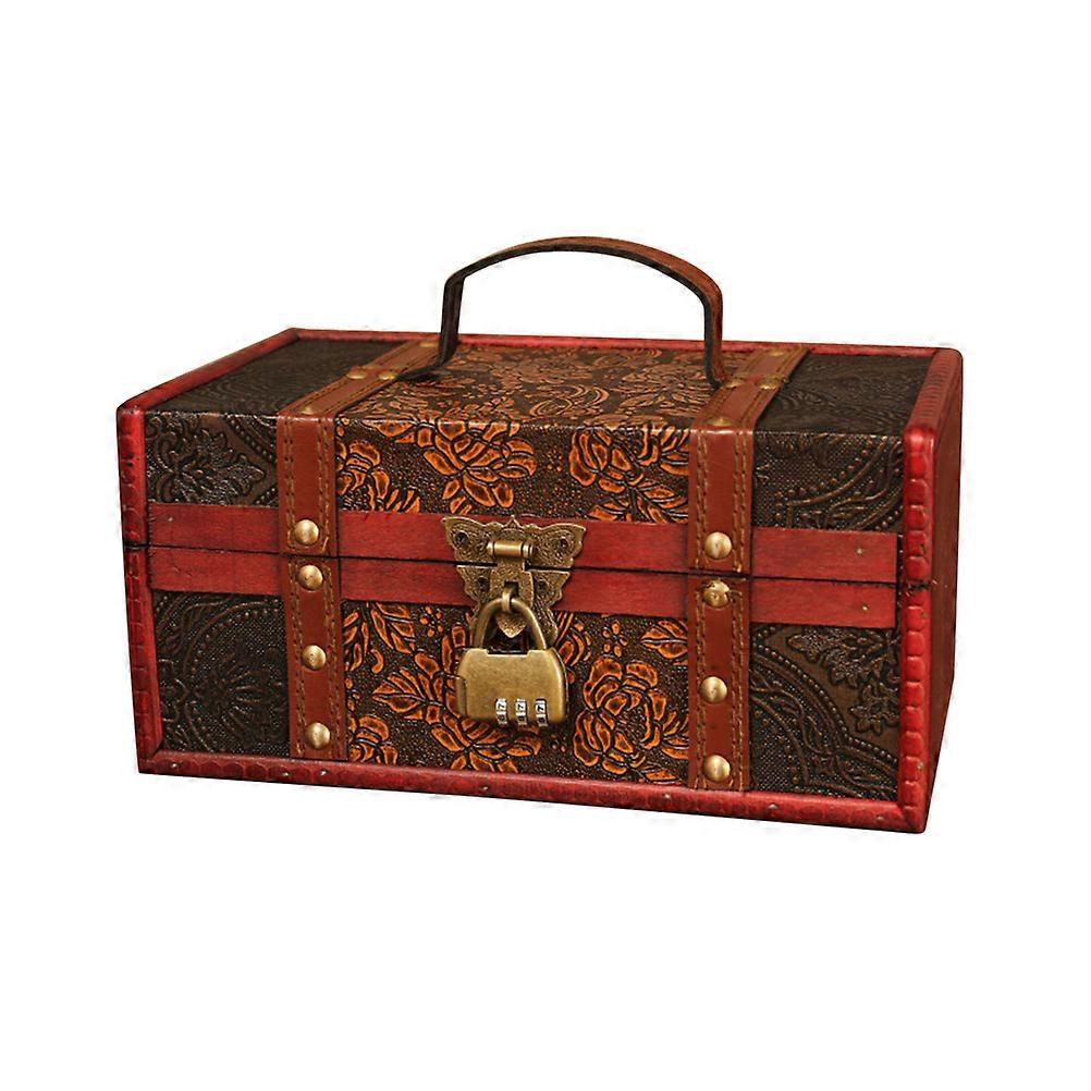 Brown Synthetic Material Storage Box with Antique Copper Fasteners and 3 Numbers Rolling Lock for