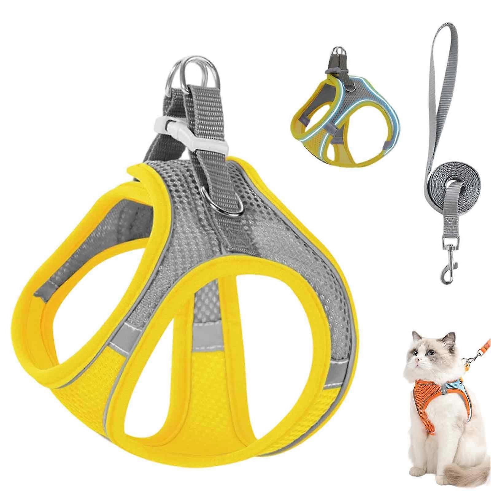 Stimuli Cat Harness, Adjustable Soft Mesh Vest with Reflective Strip (GreyYellow, XXXS)