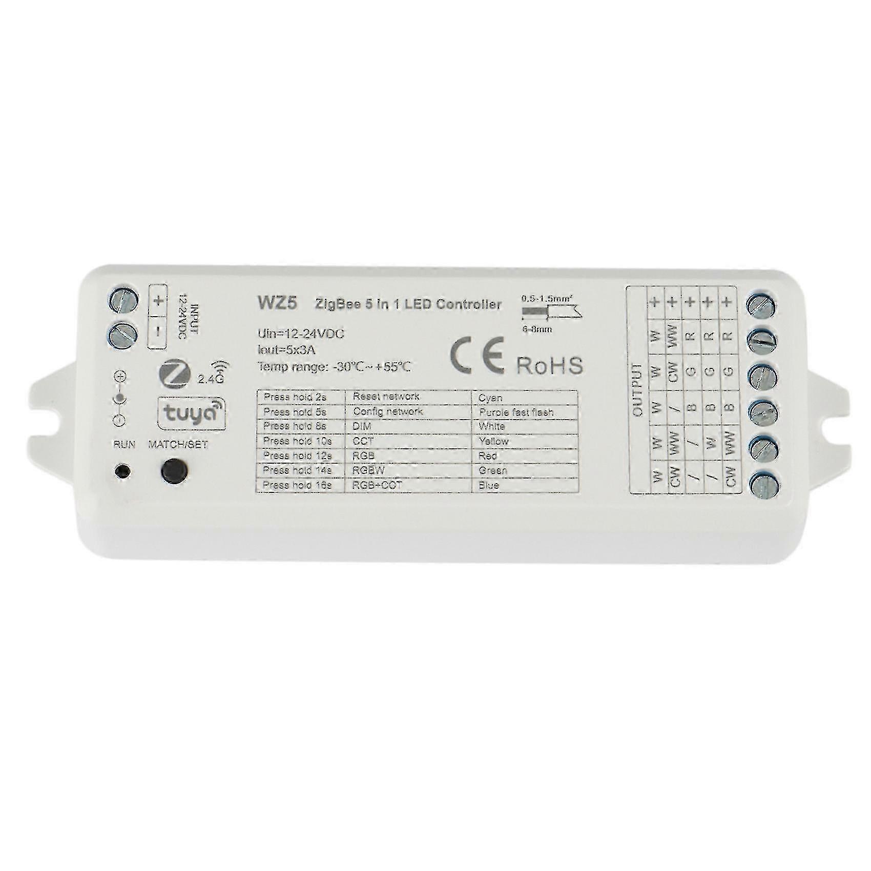 2025 2024 Wz5 Tuya Zigbee Led Controller Dc12V 24V 5in1 Dimmer Cct RGB Rgbw Rgbww Rgbcct Strip Tuya Smart Lif