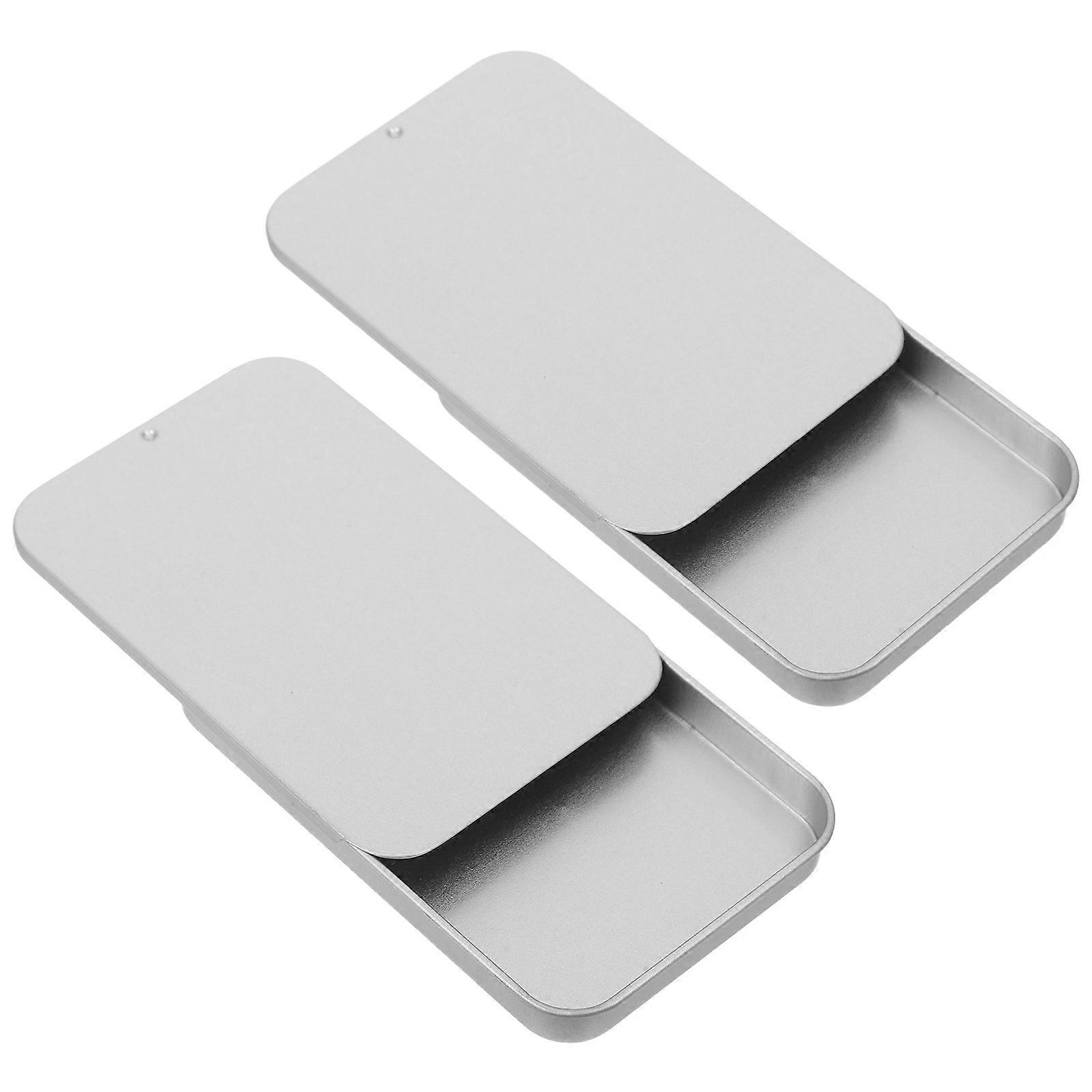 Sleek Silver Push Pull Storage Tinplate Container Designed For Travel And Daily Use - 2Pcs