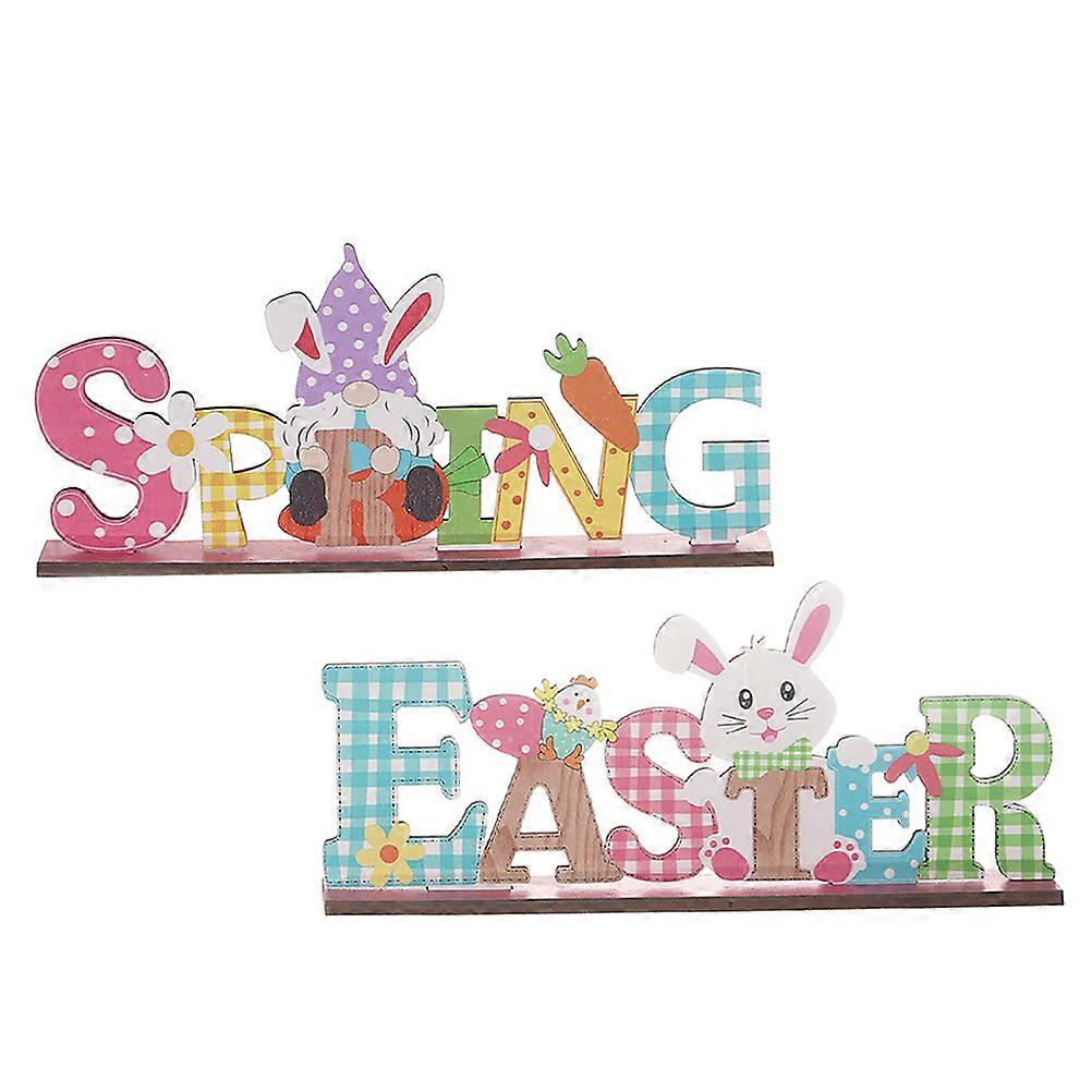 Wooden Easter Table Decorations 2pcs Spring Centerpiece Signs for Home Party Festive Desk Display Stable Structure