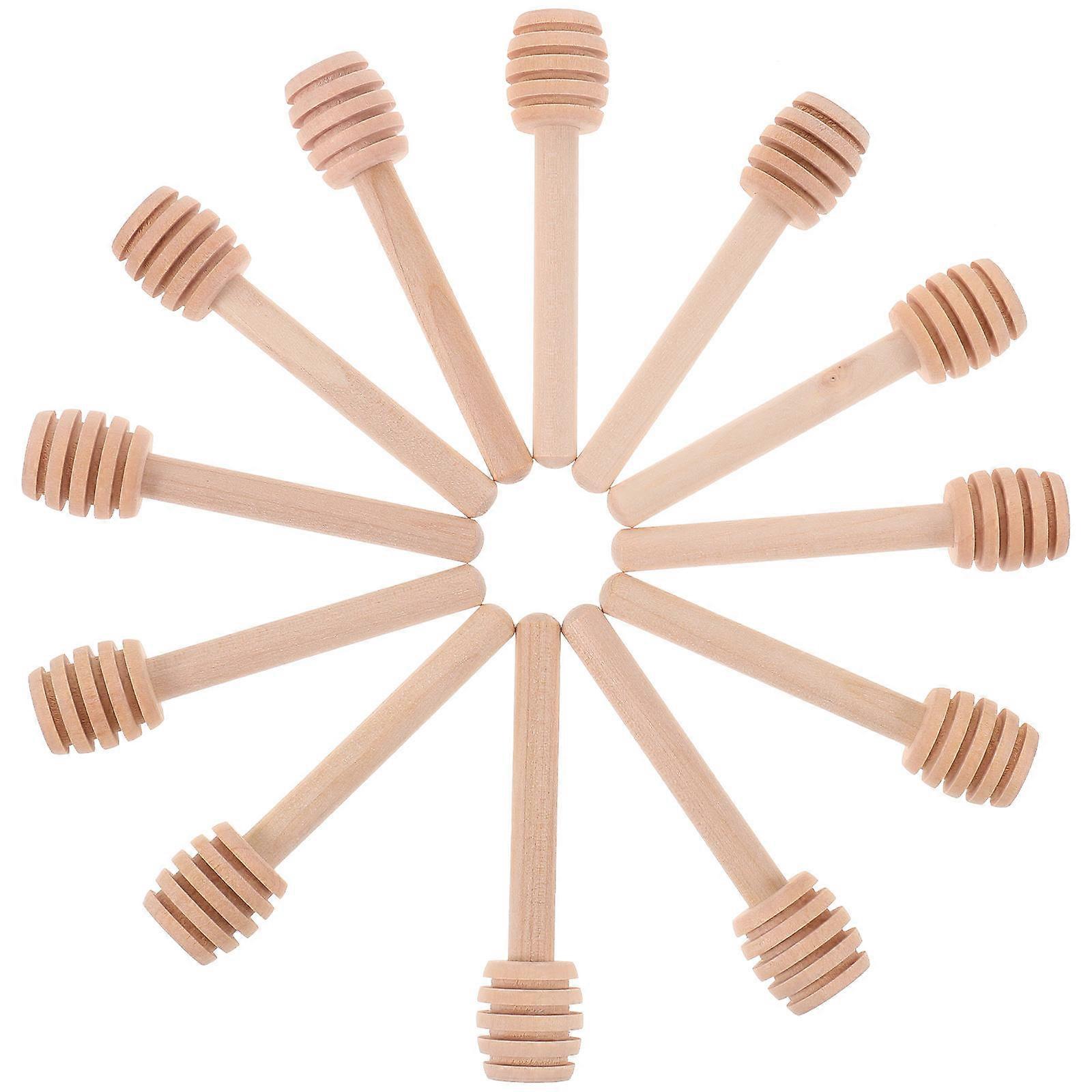 12pcs Wooden Honey Dipper Sticks Light Brown Multifunctional Reusable Honey Mixing Stirrers