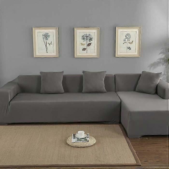 Stretch Sofa Cover - Grey - 3 + 2 Seater L-Shaped Corner - Polyester - Protective Sofa Cover