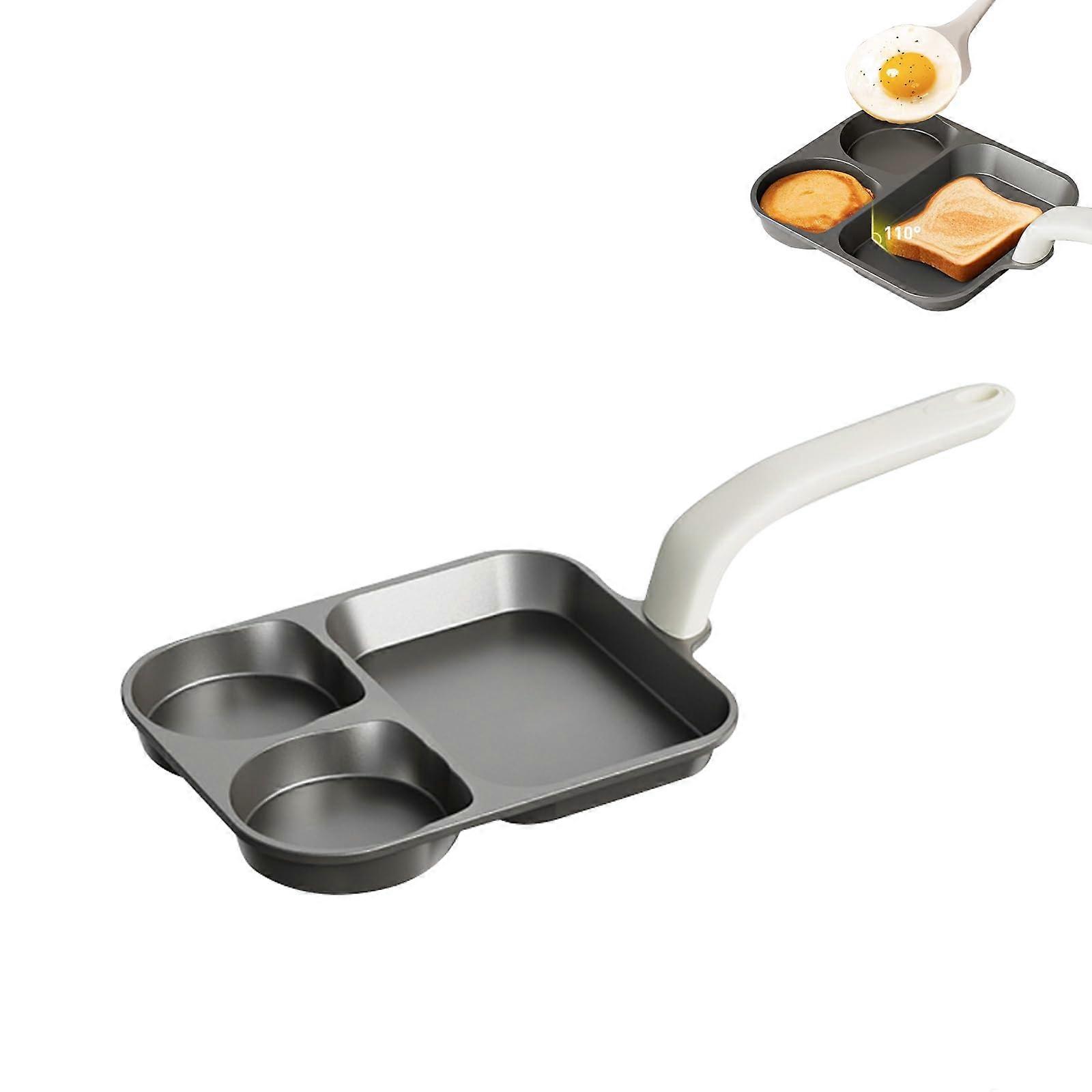 Titanium Pancake Egg Pan, 3 Hole Nonstick Breakfast Pan Omelette Maker with Detachable Handle for Kitchen Cooking,Black