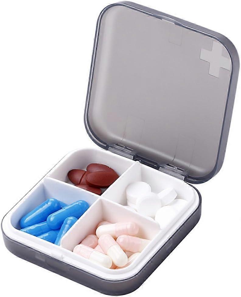 Portable Pill Organizer - Ultra-Thin Pill Box, Compact Pill Box (4 Compartments, Gray)