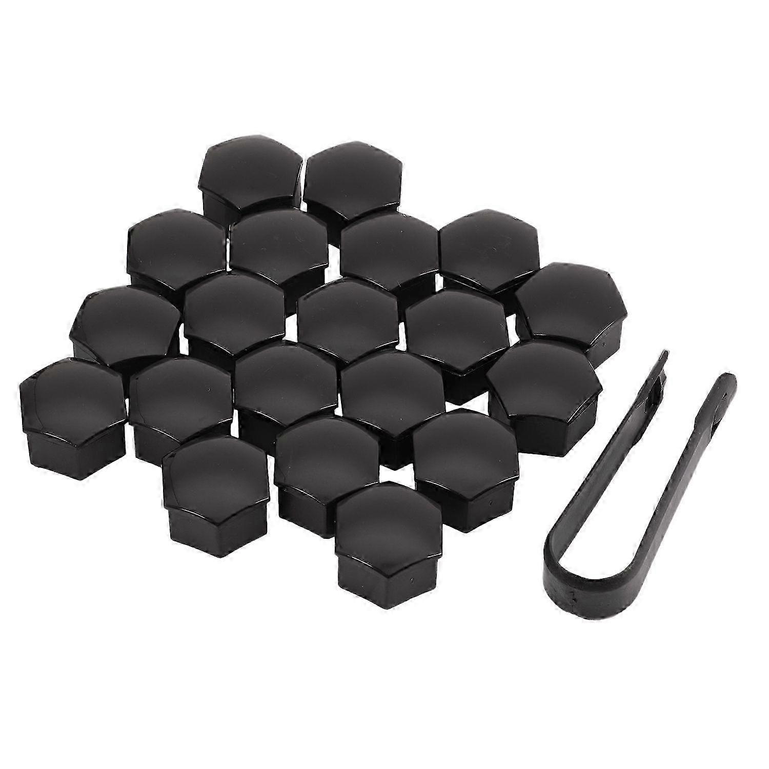 Lot de 20 cache-écrous de roue de voiture 21 mm, noir brillant, avec clé de démontage, adaptés aux modèles S 12-17