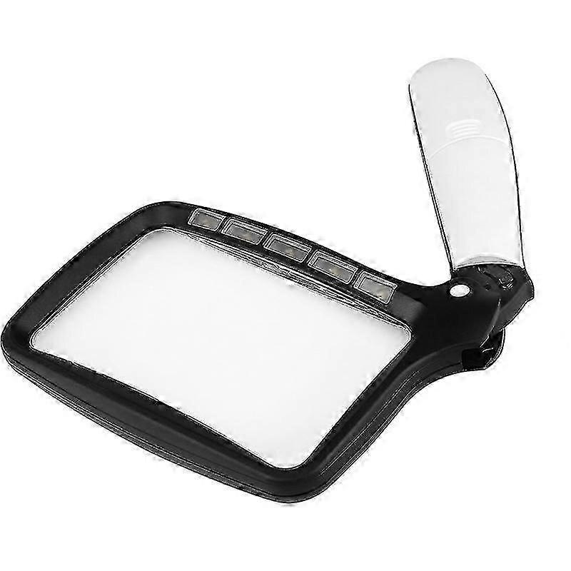Foldable Handheld Rectangular Magnifying Glass with 5 LED Light, 2 Dimming Modes, and 2x Magnification