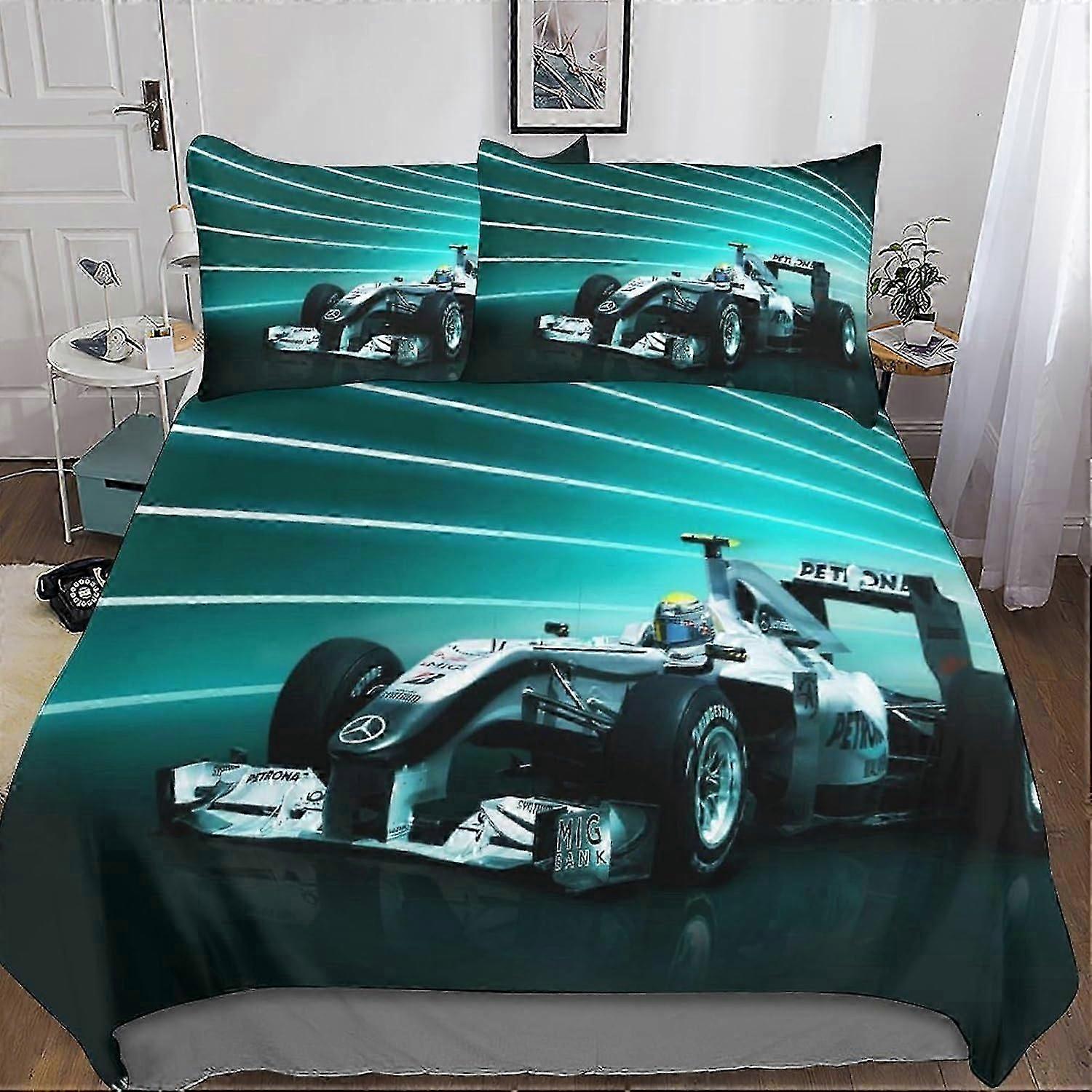 Formula 1 3D Duvets and Bedding Sets with Pillowcase, F1 Bedding Duvet Cover, 3 Pieces Microfiber Bedding with Zipper Closure Pillowcases