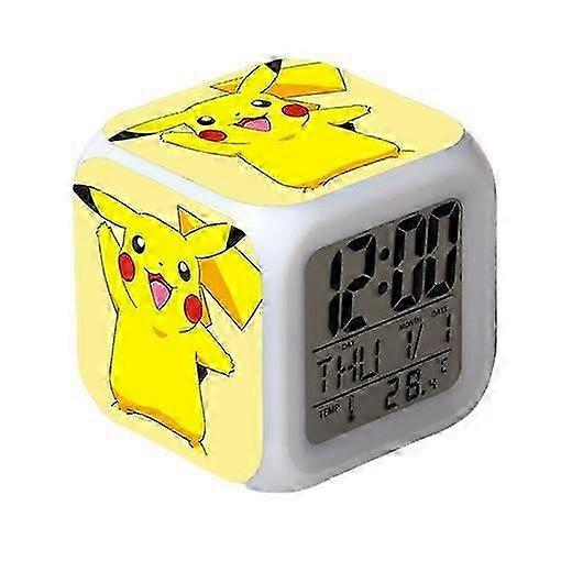 Wekity Pikachu Colorful Alarm Clock LED Square Clock Digital Alarm Clock with Time, Temperature, Alarm, Date,xzwq542