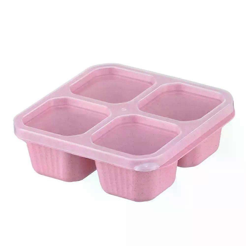 Reusable 4 Compartments Lunch Box Snack Dim Sum Nut Candy Box with Cover Wheat Straw Four Grid Snack Containers Meal Prep