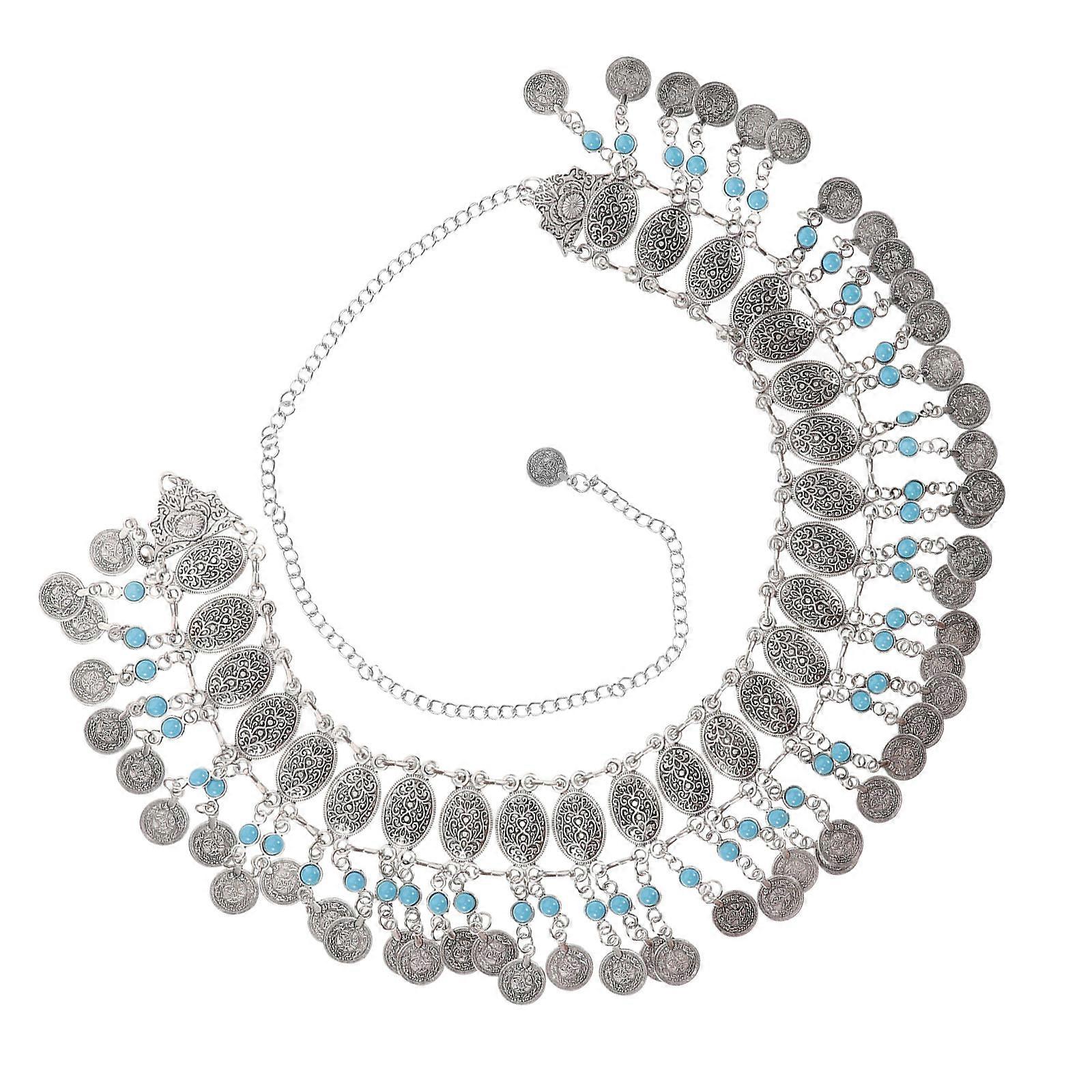 Sky-blue Adjustable Alloy Waist Chain with Tassel Accents for Decoration 7.5 Inches