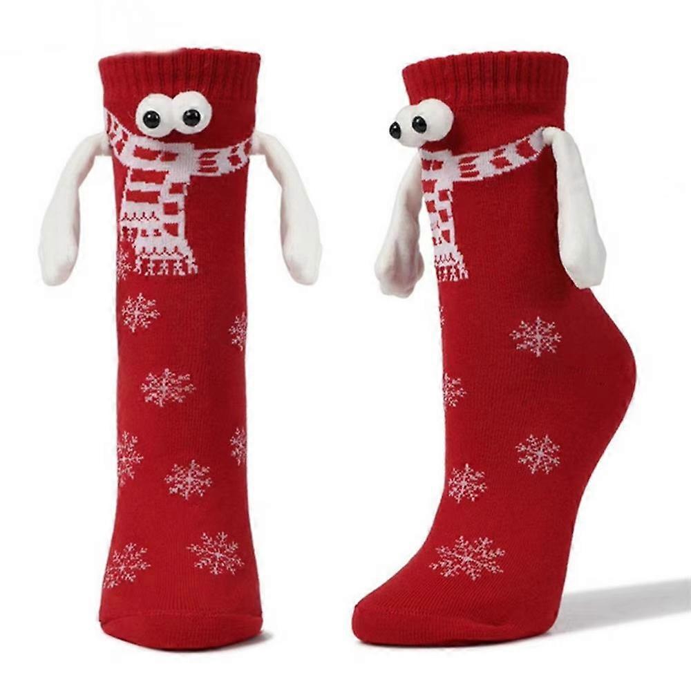 3D Eyes Snowflake Pattern Christmas Socks Magnetic Hand in Hand Mid Calf Socks for Holiday