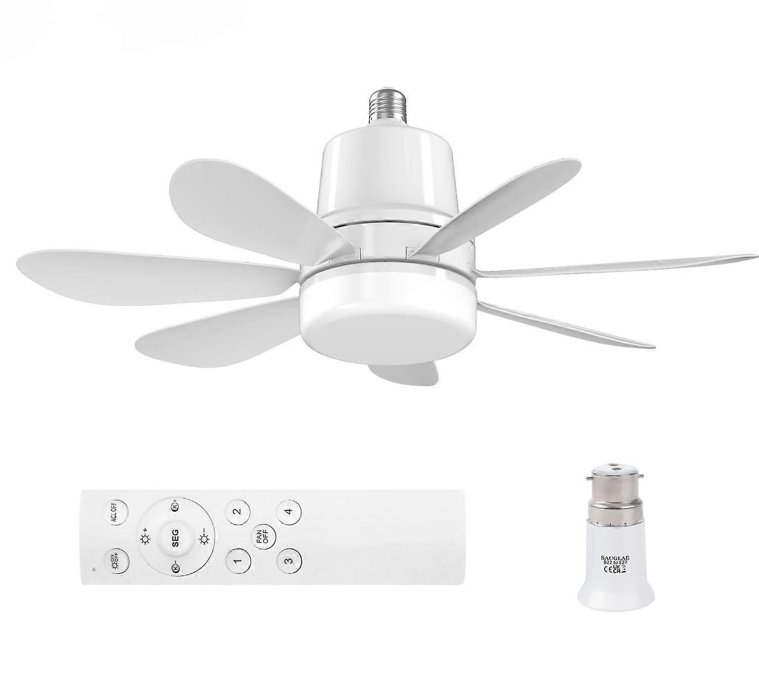 Ceiling Fans with Lights and Remote Control E27/B22d 4 Speeds 3 Colors Stepless Dimming LED Bedroom Living Room Pack 1