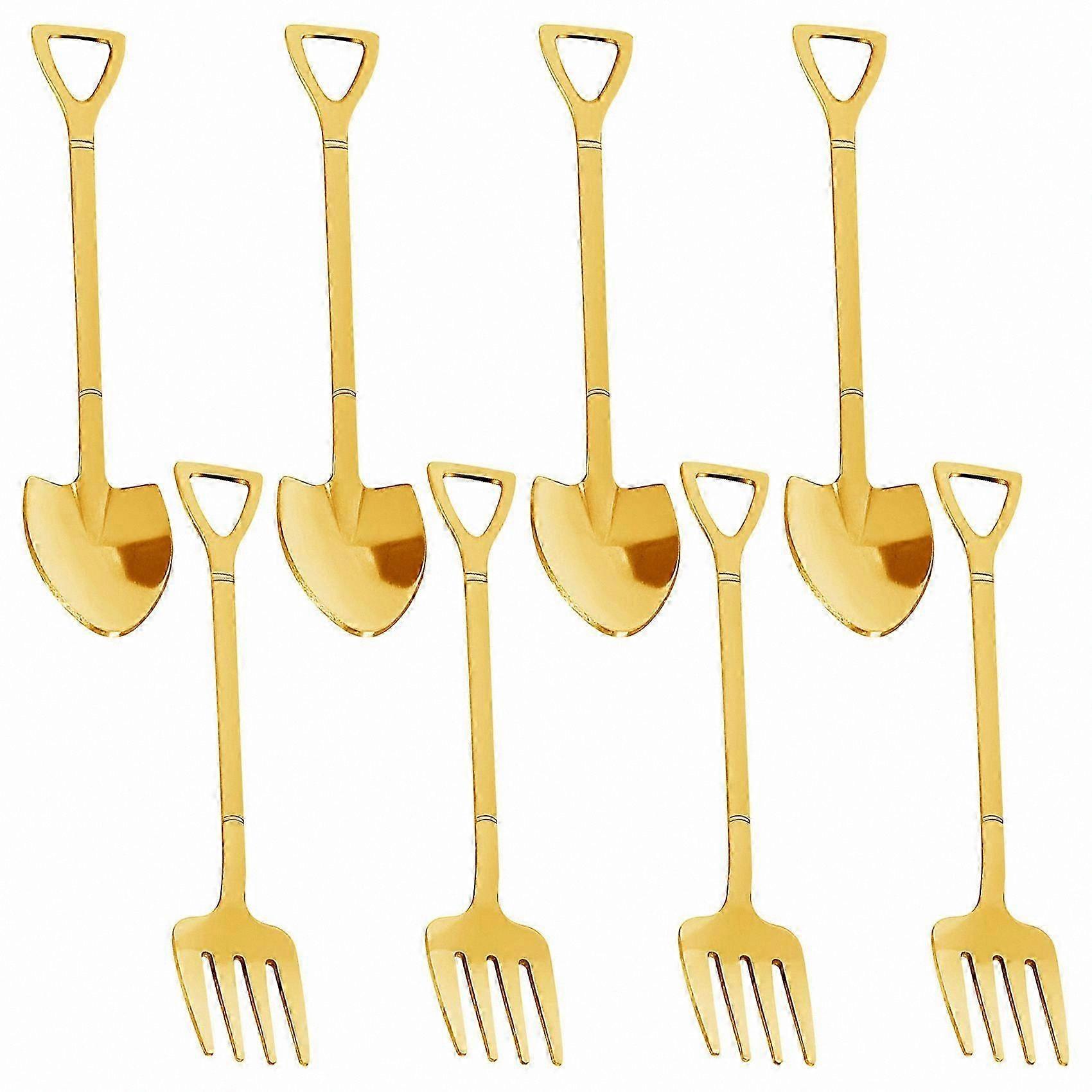 8-Piece Dessert Fork Set with Shovel and Spoon Shapes for Coffee Handles