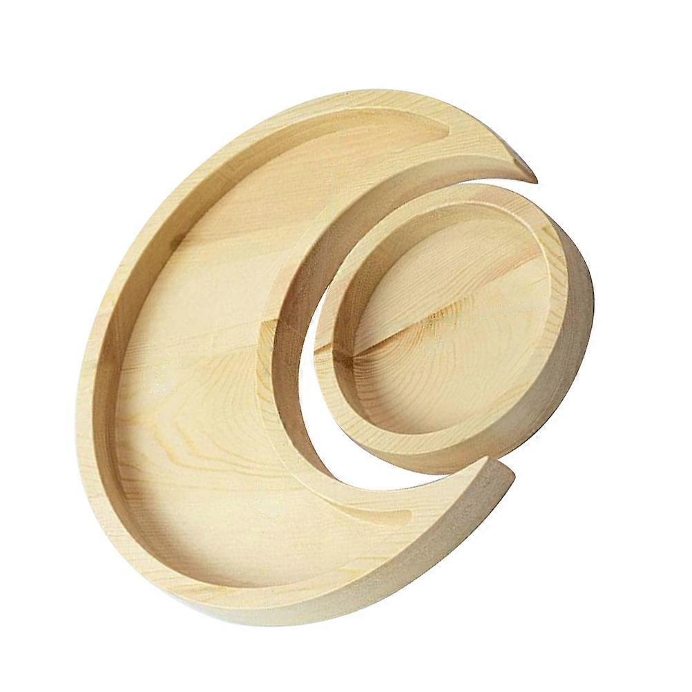 Crystal Stone Storage Tray Moon Holder for Storage 2Sets Wooden Tray