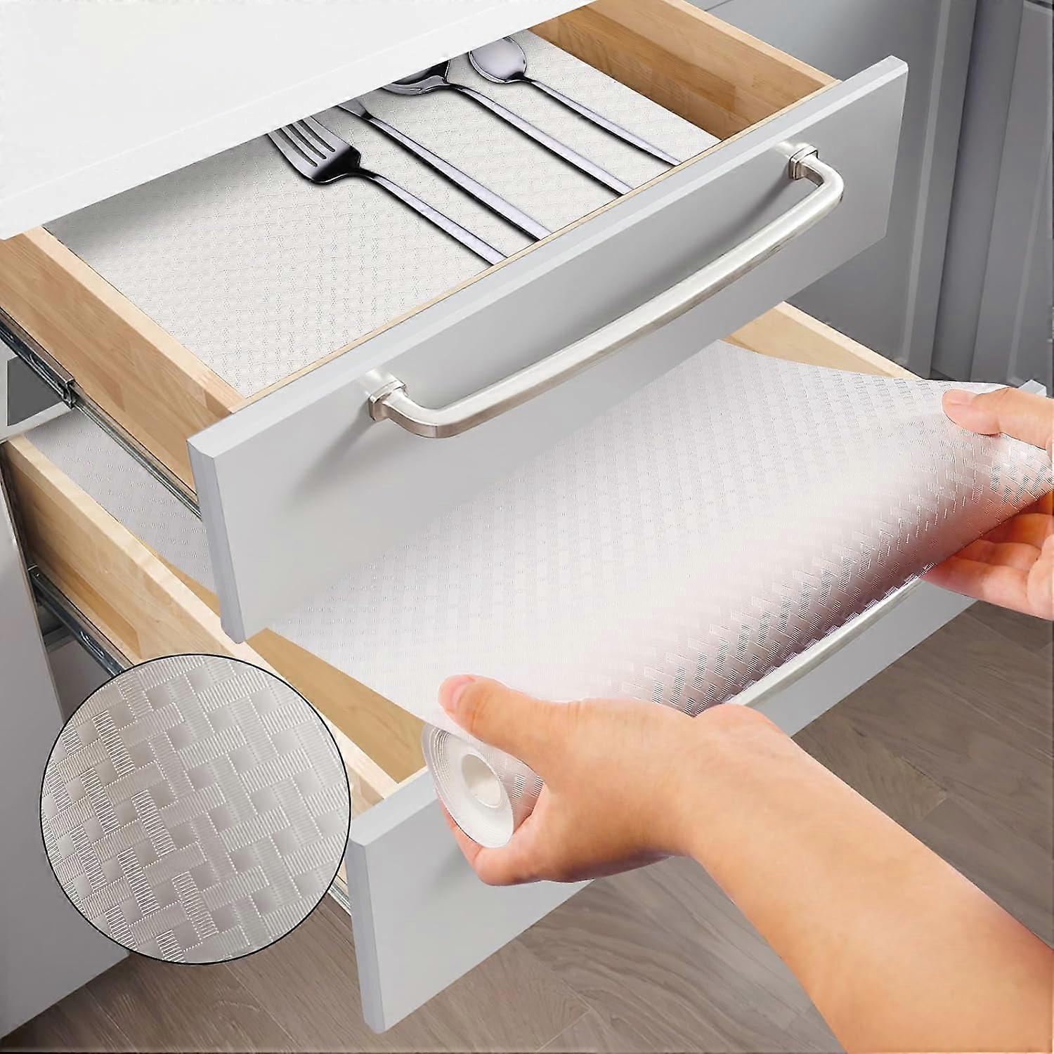 Shelf and Drawer Liners, Washable Oil-Proof Non Slip EVA Liner (White, 11.8x59 inches) - Compatible with Cabinets
