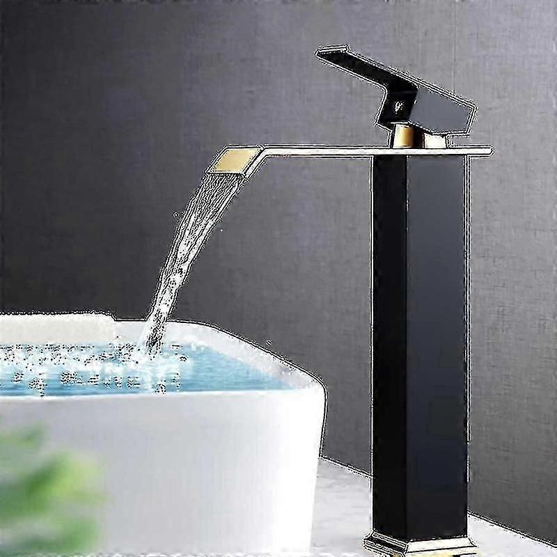 Høykvalitets messing svart og gull baderomsblandebatteri foss rustfritt stål høy servantkran