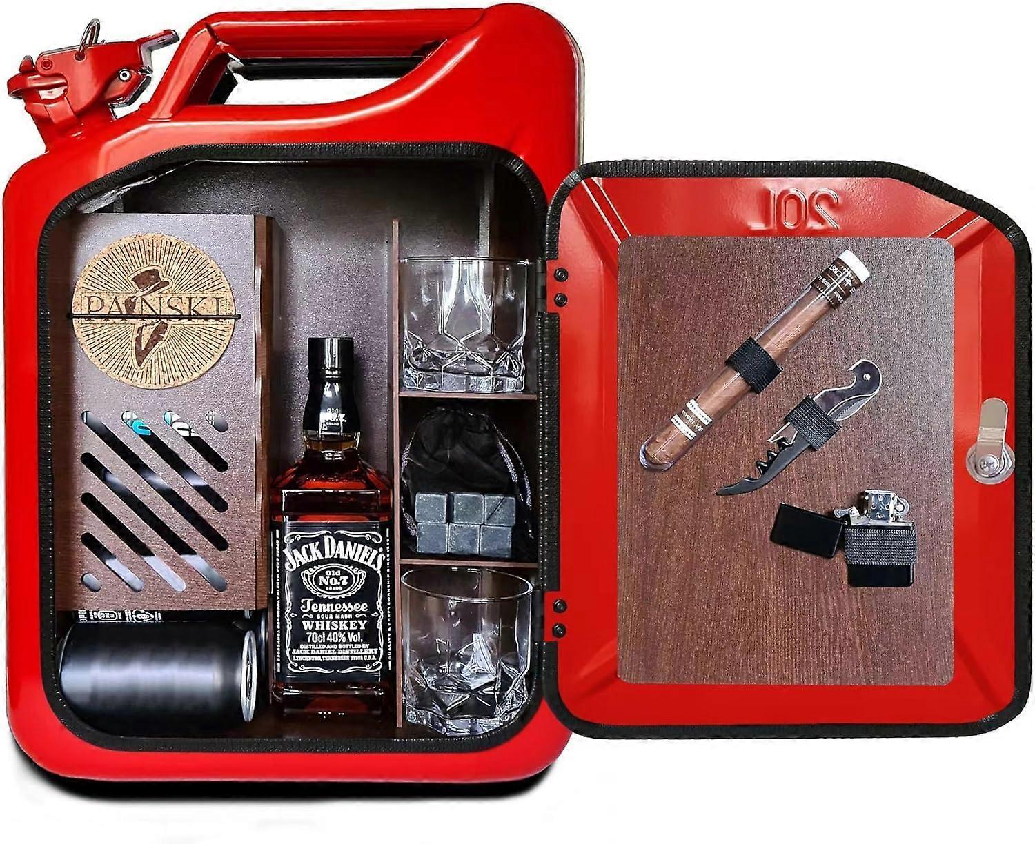 Red Jerry Can Mini Bar - Portable Whiskey Cabinet, Wine Cooler, Custom Gifts for Men, Unique Bar Set Storage Box