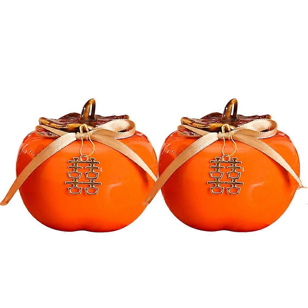 Persimmon Shape Ceramic Jar For Indoor Decoration And Food Storage 8 Pcs Orange High-Temperature Calcined Container