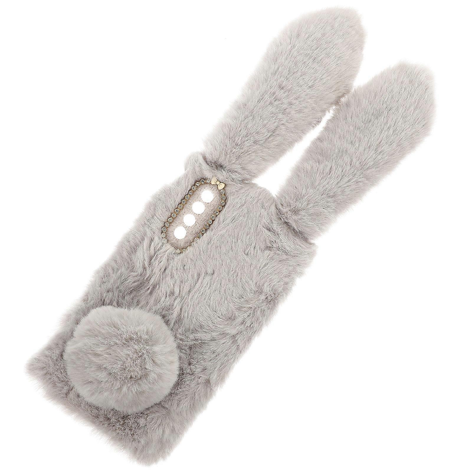 Cute Phone Case Rabbit Ear Shape Soft Plush Texture Protective Rhinestone Decorated Camera Frame 1Pcs