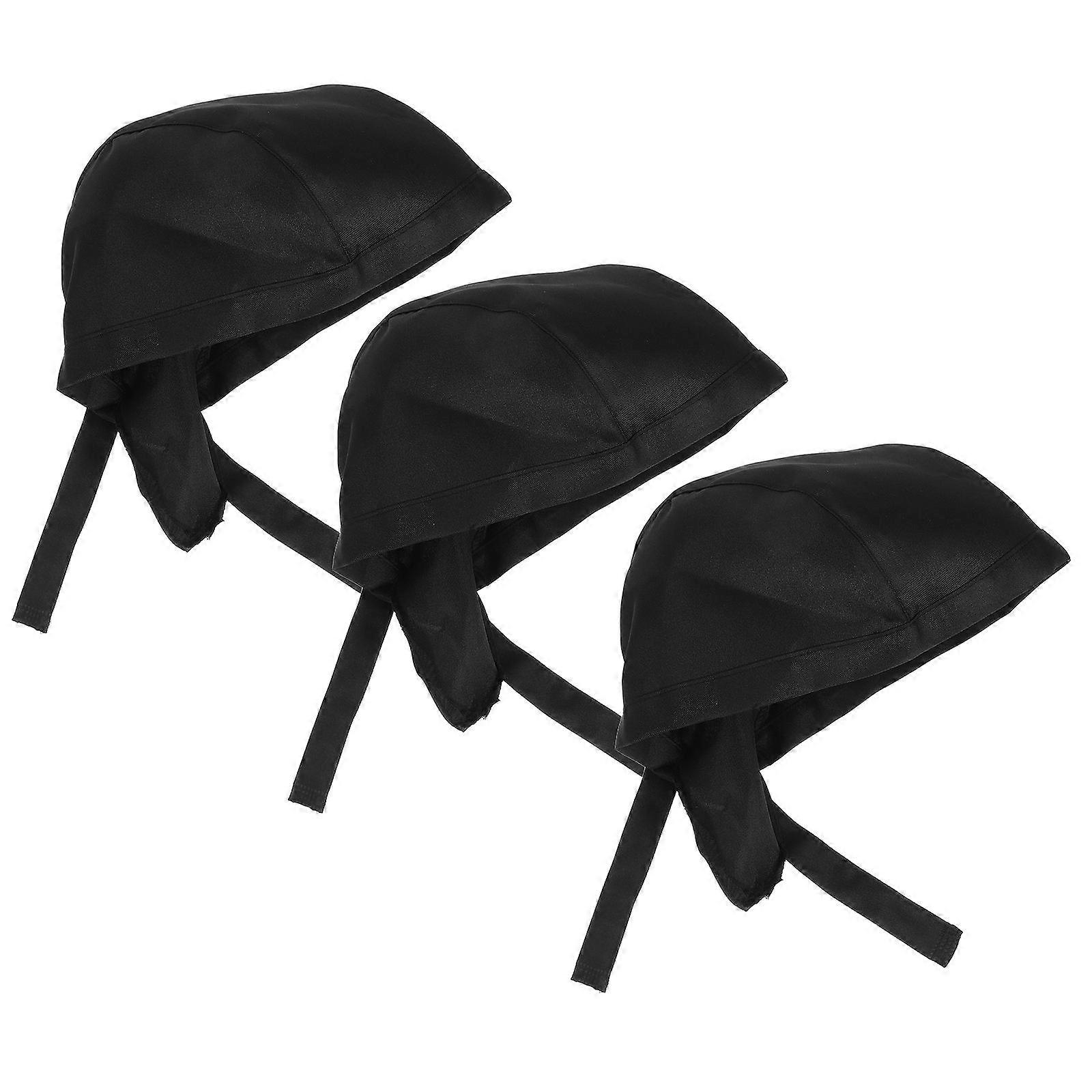Cooking Hat Black for Professional Use with 6Pcs Chef Turban Caps