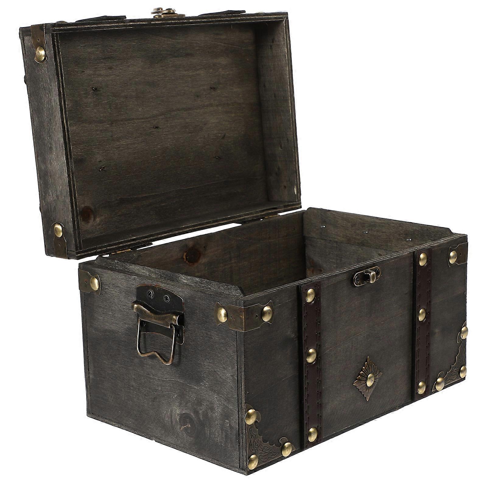 Decorative Pirate Treasure Chest Wooden Storage Box for Functional Use 2Pcs