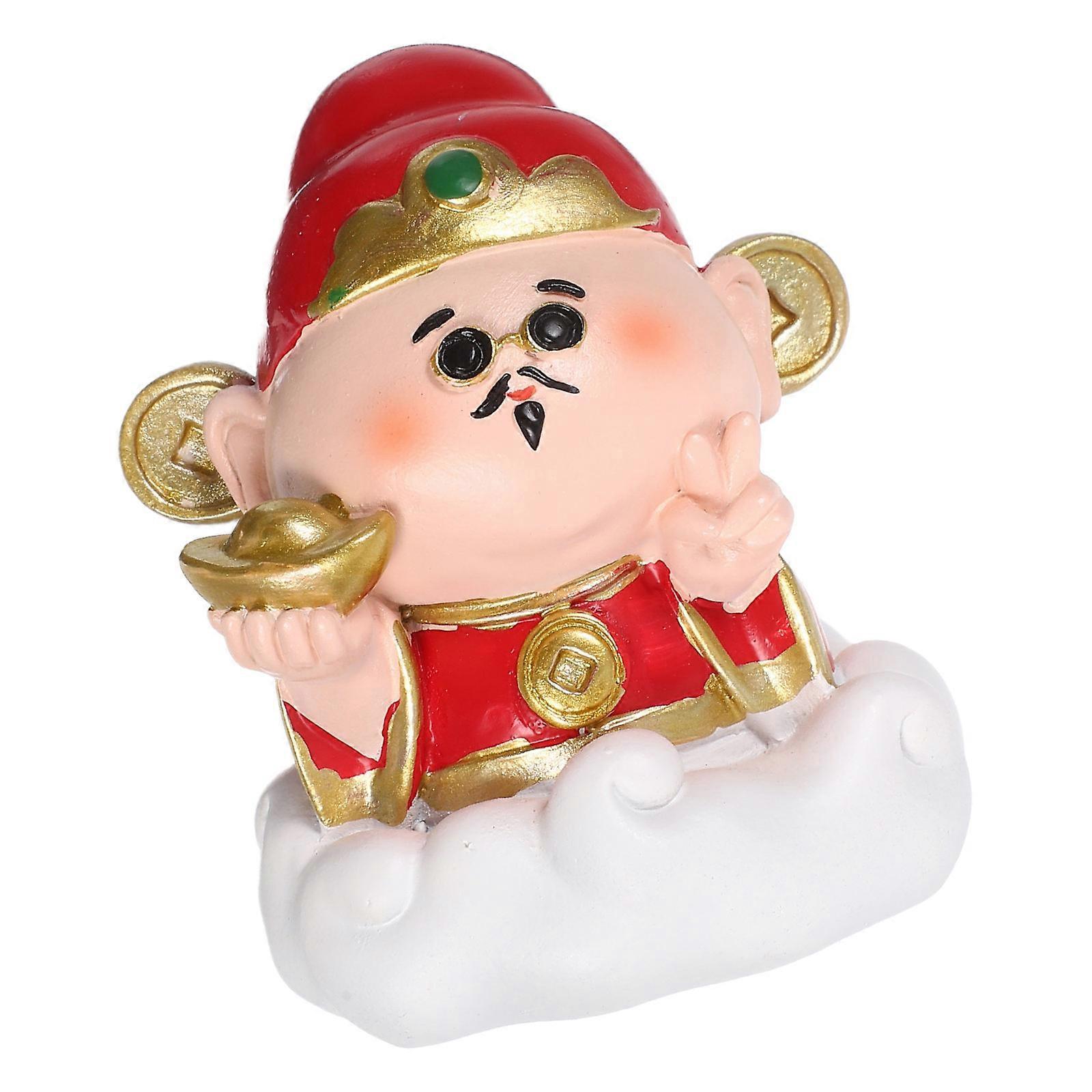 Feng Shui God of Wealth Decor Resin Cai Shen Statue for 2Pcs Office