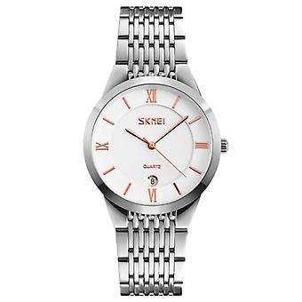 Skmei 9139 Ladies/man Fashion Quartz Watch Steel Band Waterproof Couple Watch For Men Platinum Pin