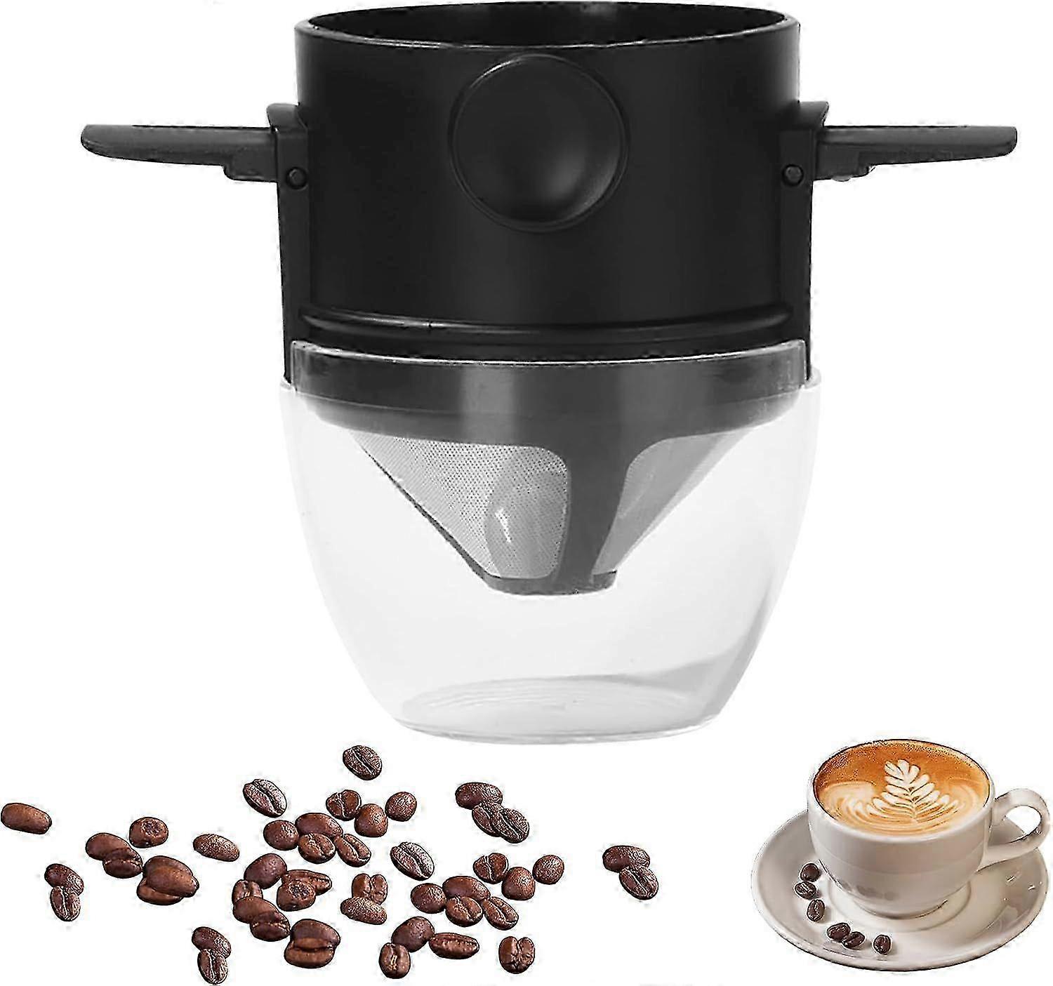 Coffee Filter, Portable Reusable Coffee Filter for 1-2 Cups, Permanent Coffee Filter, Stainless Paperless Tea Filter with Holder, for Home Office Cam