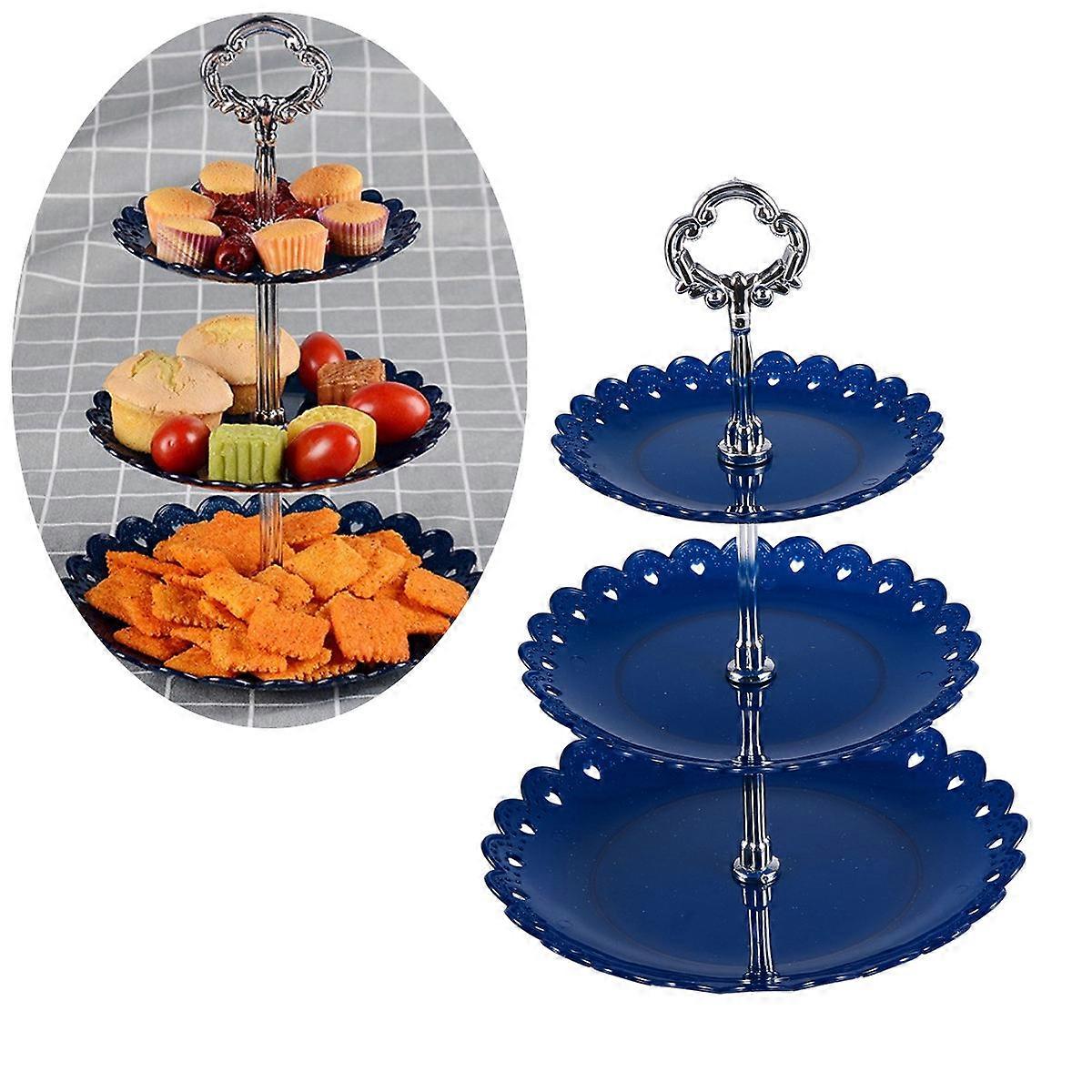 Three Tiers Party Serving Platter Blue with Detachable Layers for Display