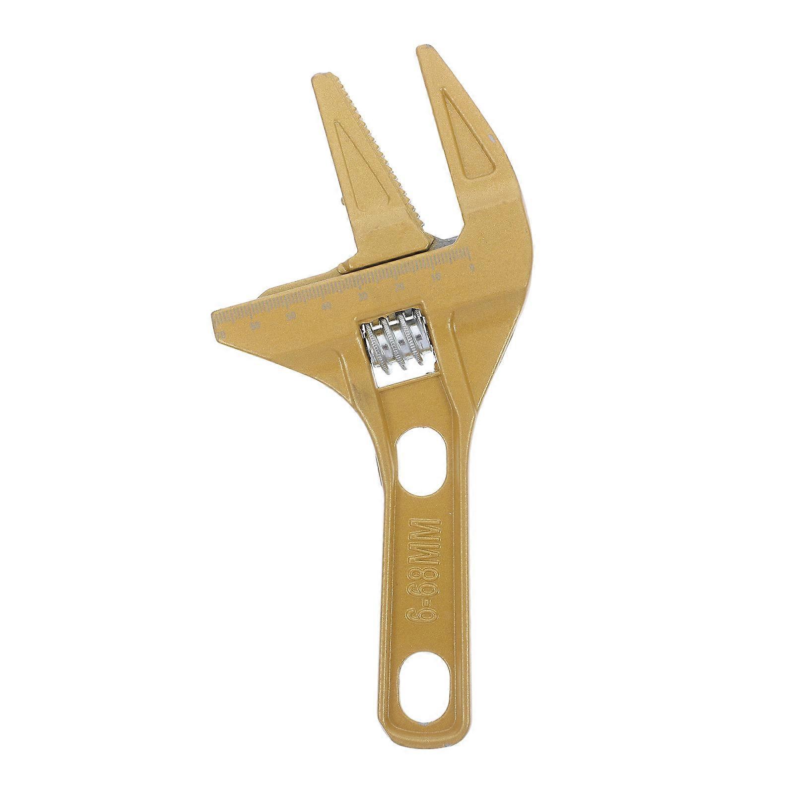Adjustable Wrench Large Opening Short Handle Tool for Faucet Repair Valve Maintenance Sewer Cleaning Golden 1Set