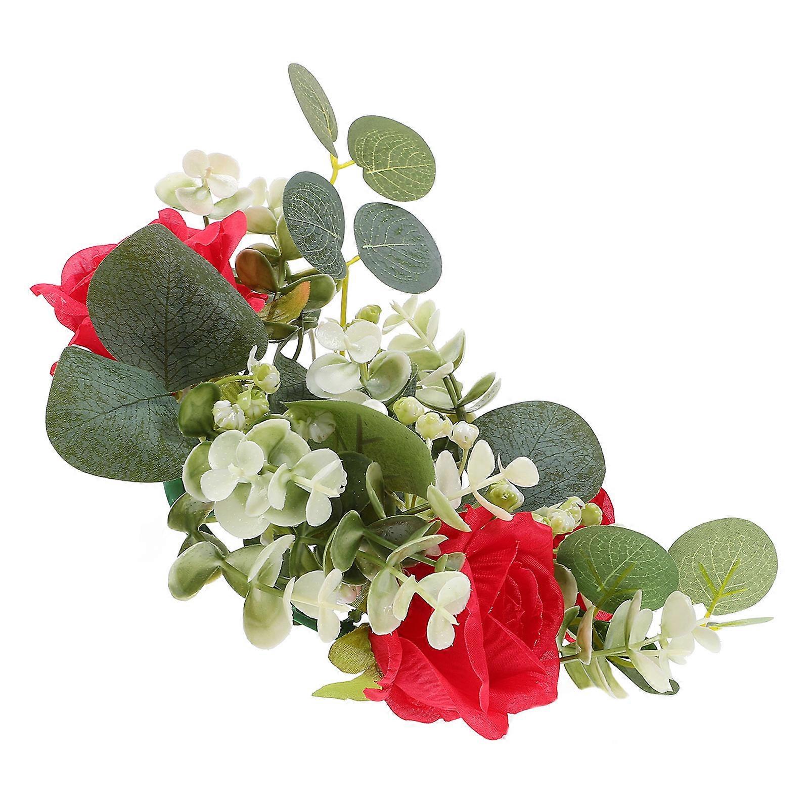 Candle Rings for Pillars Red Artificial Rose Candle Ring for Decor 4Pcs