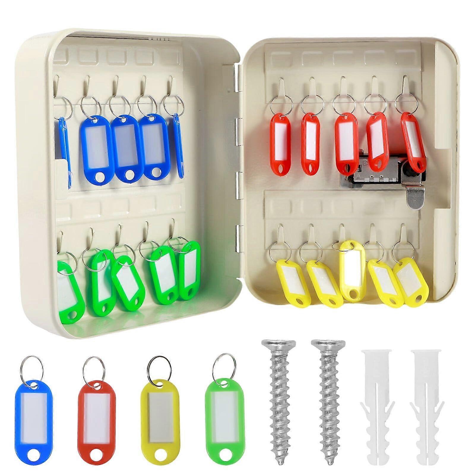 Wall Mount 3-Digit Combination Lock Box with 20 Key Hooks White