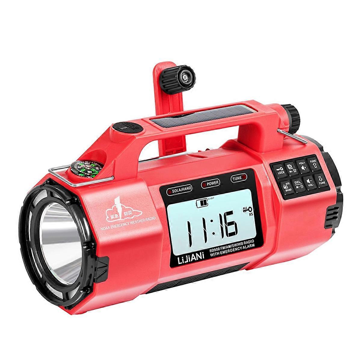 HRD908 Multi-Function Emergency Radio with AM/FM/SW/ Bands Large Flashlight, Large Speaker, Hand-Crank Generator