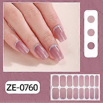 16-Finger French Manicure Film Nail Stickers, Onion Pink Polka Dot Nail Art Stickers with Nail File