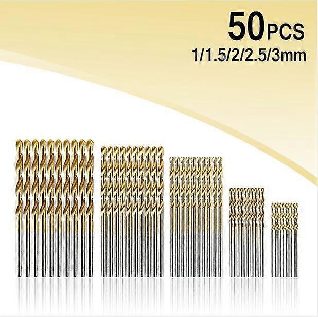 Hot Selling 50Pcs Titanium Coated Drill Bits HSS High Speed Steel Drill Bits Set Tool High Quality Power Tools 1/1.5/2/2.5/3mm