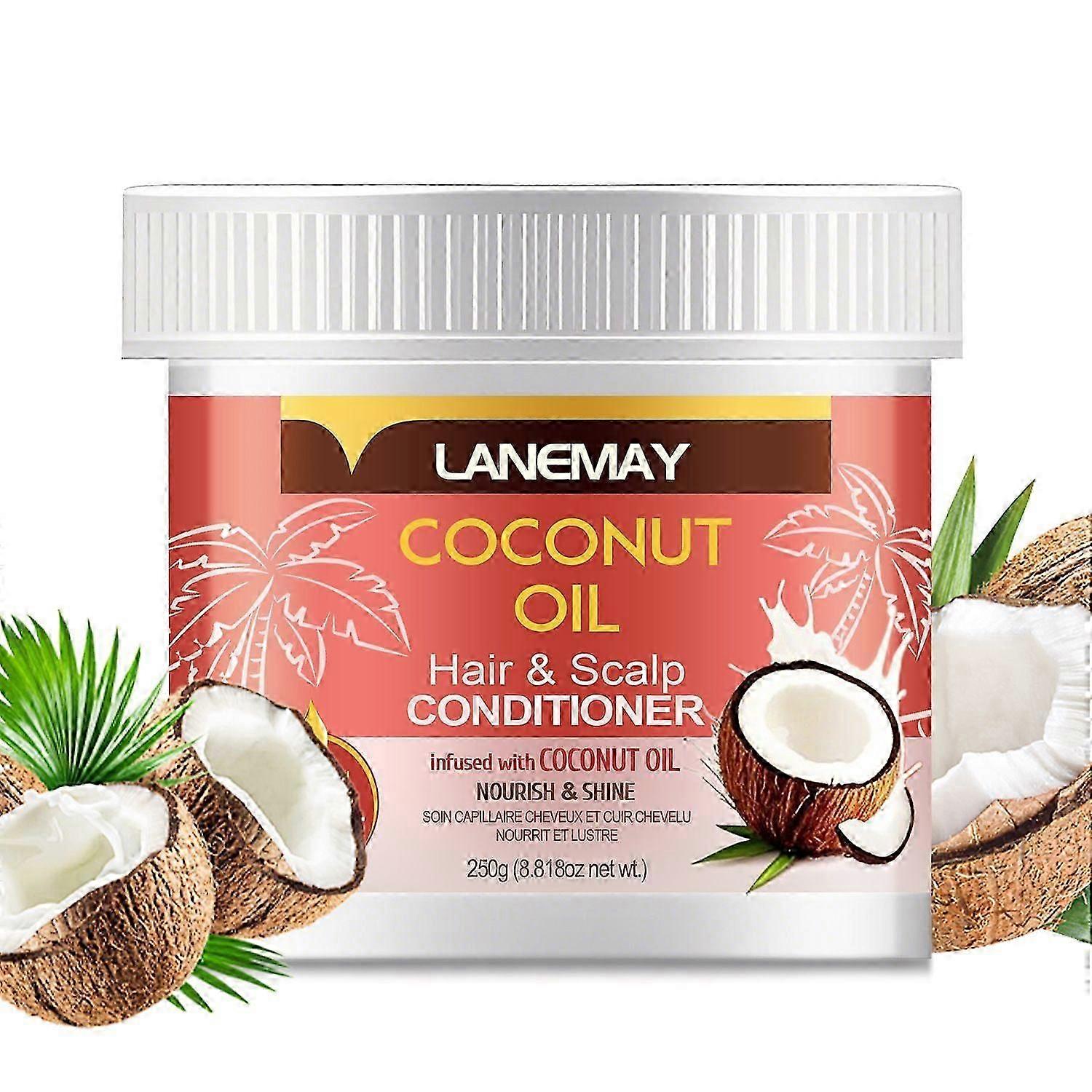 Creme de Cabelo com Óleo de Coco 250g, Condicionador de Cabelo e Couro Cabeludo com Óleo de Coco, Frizz Suave, Nutre e Brilha, Tratamento Profundo e Resistente ao Sono, Anti Bre