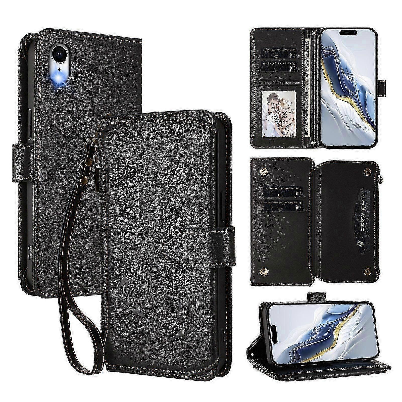 Wallet Flip Phone Cover for iPhone XR Embroidered Butterfly 5 Card ...