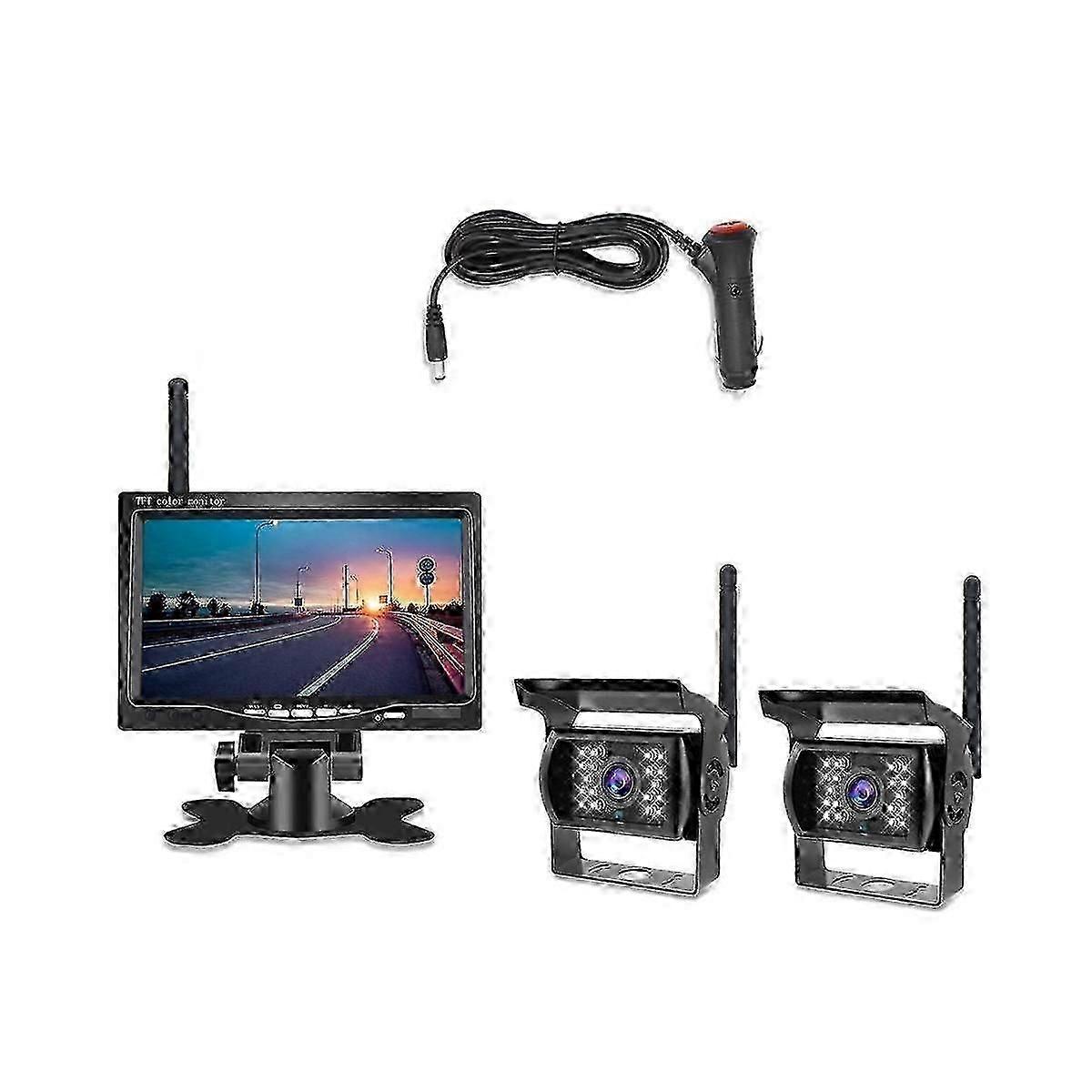 7-inch Wireless Reverse Camera Kit 2 Cameras + Tft Monitor Waterproof Ip67