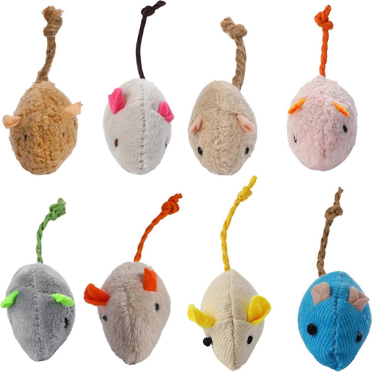 8 Pack Interactive Cat Mice Toys - Plush Catnip Mouse Shaped Biting Toys for Indoor Cats - Realistic Design in 8 Colors