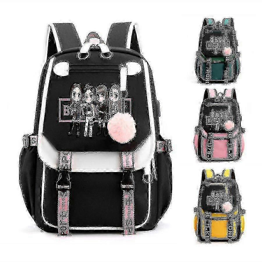 Blackpink حقيبة ظهر حقيبة كمبيوتر محمول حقيبة مدرسية حقيبة مكتبية مع منفذ سماعة شحن USB