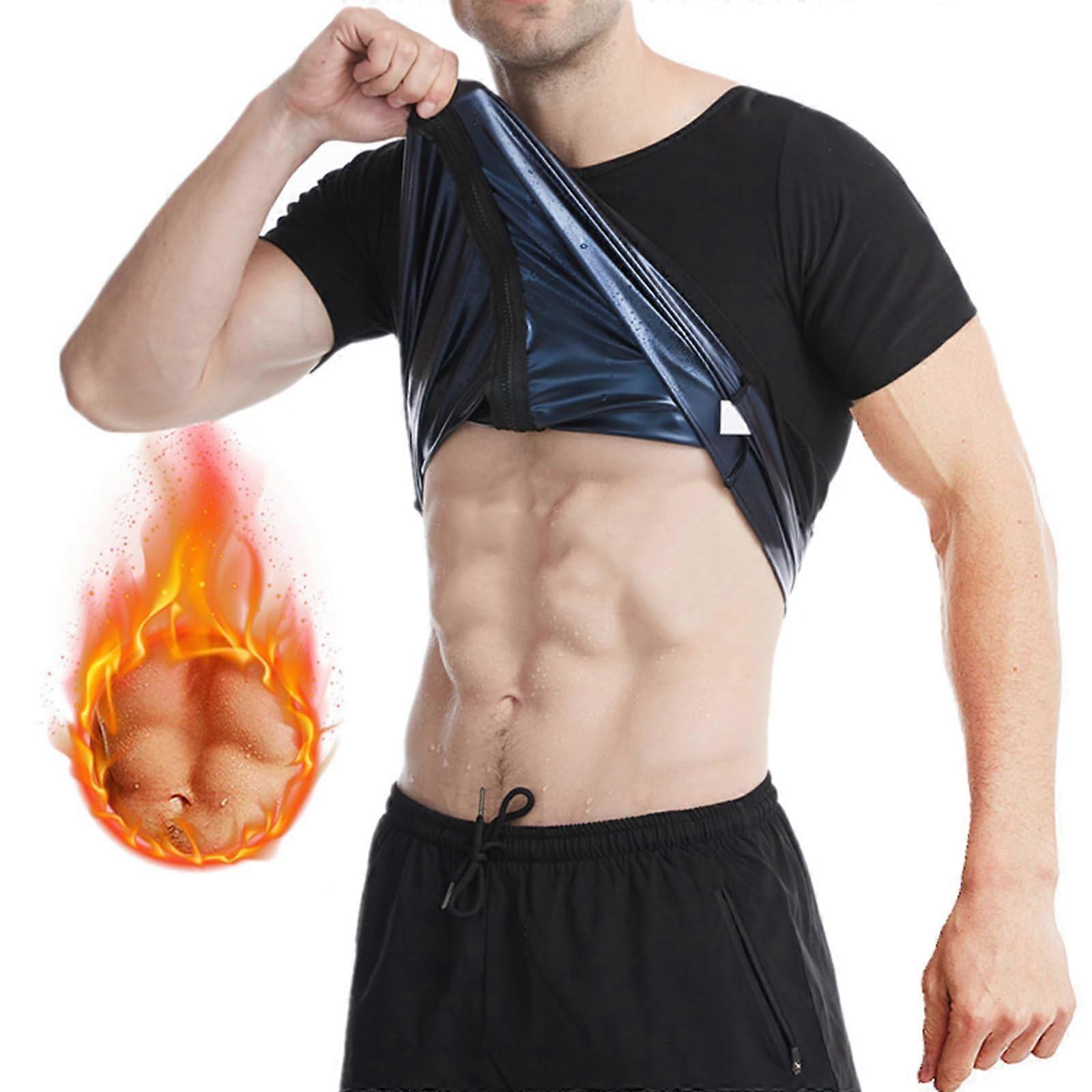 Sauna Shirt for Men, Heat Trapping Sauna Vest for Weight Loss, Mens Sweat Compression Vest With Zipper, Size L/XL, Blue