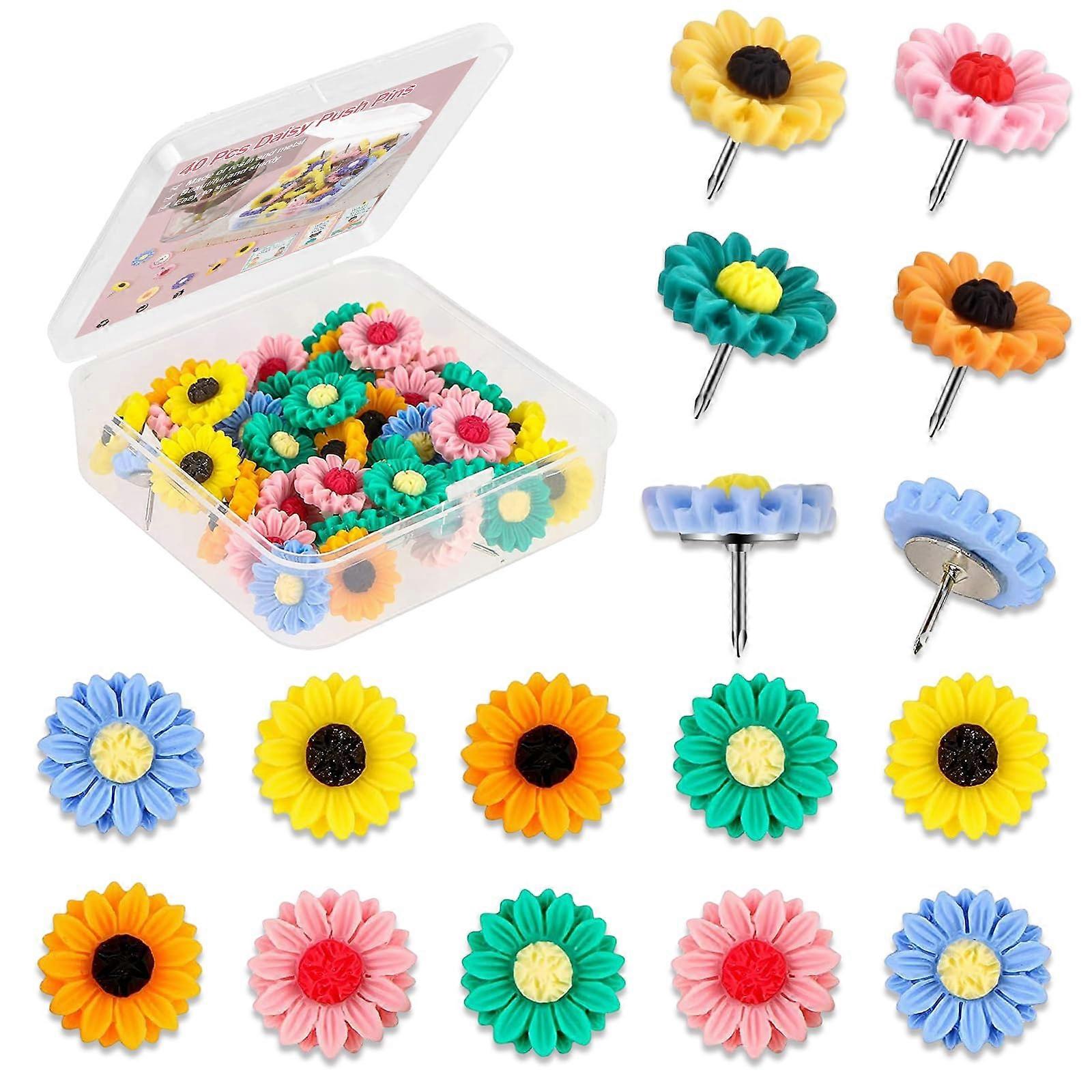 ZENGO 40pcs Flower Push Pins, Sunflower Thumbtacks, Decorative Push Pins, Push Pins for Photos Wall & Maps & Cork Bulletin Board