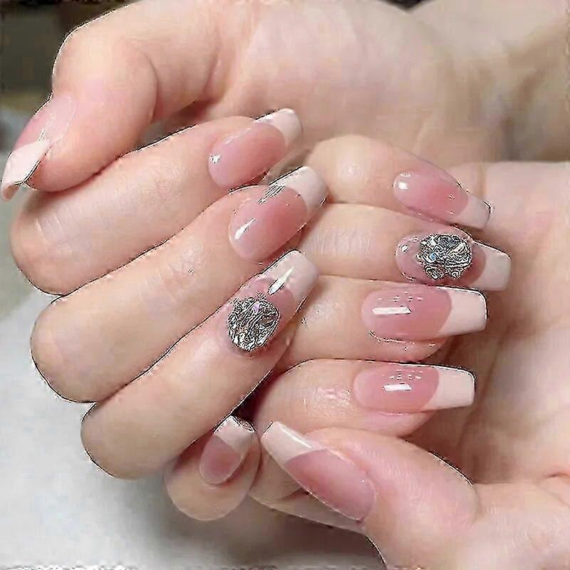 24 pcs/boîte Faux Ongles Appuyez sur Réutilisable avec Des Dessins Ensemble Français Artificiel Aurora Diamant Faux Tipsy Stick-on Ongles Consei miao4