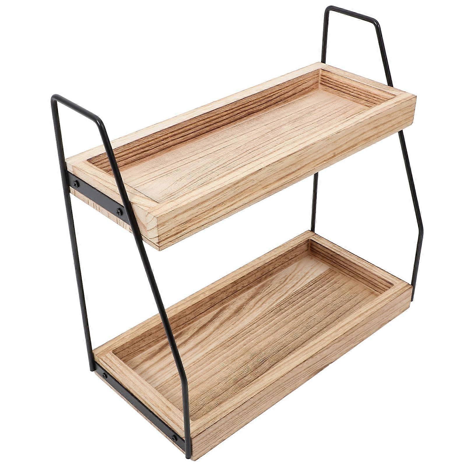 Wooden Coffee Station Organizer With Countertop Shelf, Condiment And Cosmetic Storage For Kitchen And Home, Rustic Style