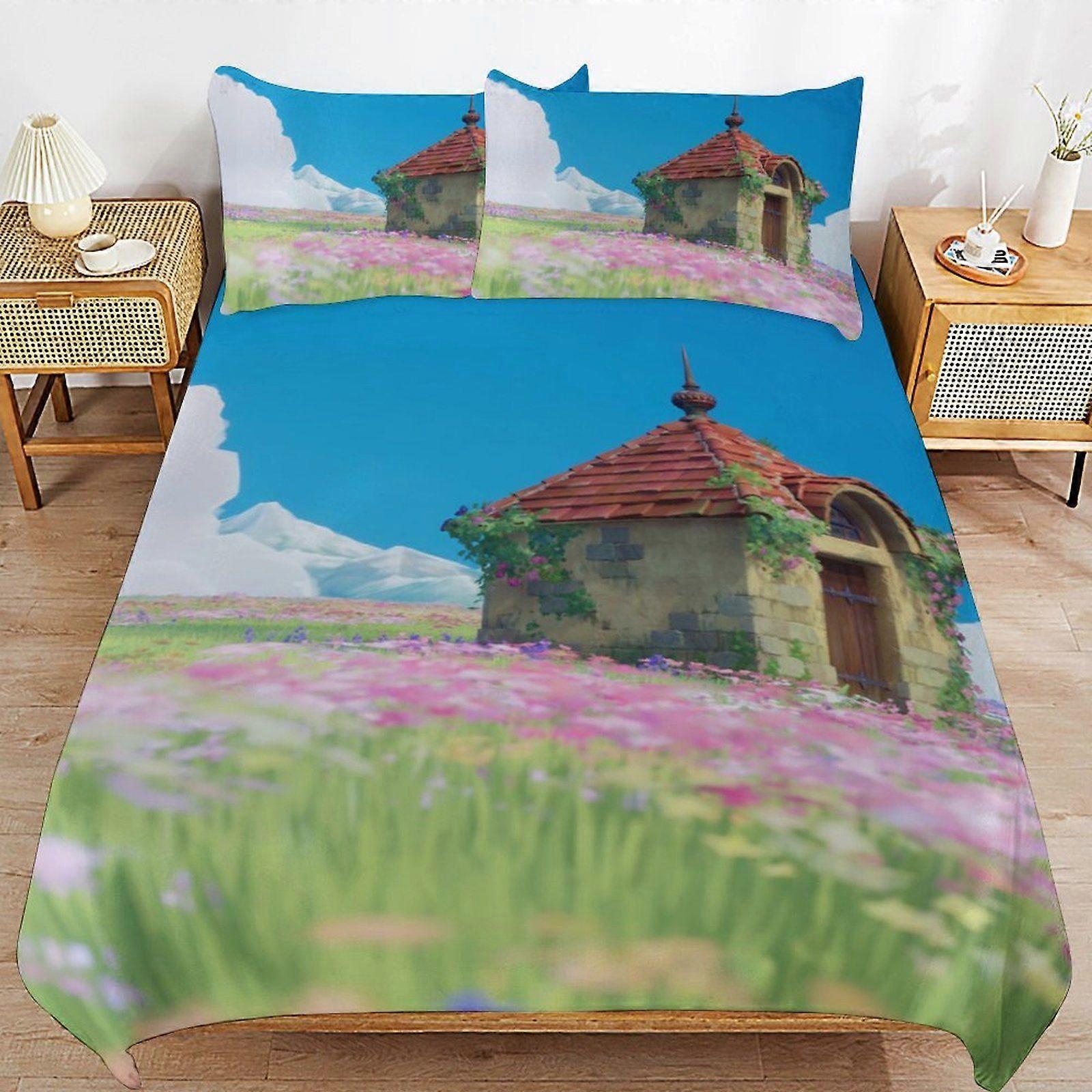 o469 Howls Moving Castle Simple Function Soft Fabric Quick Wash Long Lasting Duvet Cover Sets for Daily Comfort d469