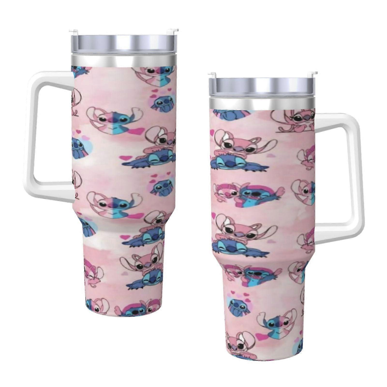Stitch 40 Oz Tumbler With Handle And Straw Lid Insulated Cup Stainless Steel Water Bottle Travel Mug Cupholder Use Gifts