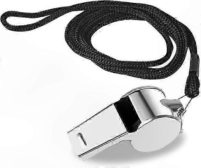 Metal Whistle with Cord, Silver Game Referee Alarm Emergency Dog Whistle, 4x1.7x2cm
